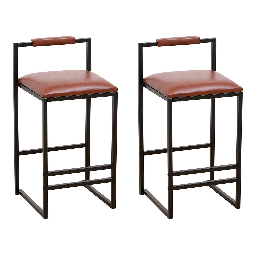 Modern Set of 2 Counter Height Bar Stools for Kitchen PU Leather Upholstered Barstools with Back Armless Dining Chairs