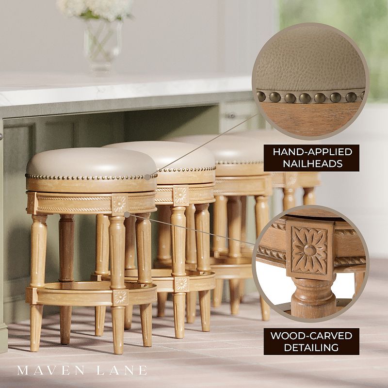 Maven Lane Pullman Counter Stool In Oak Finish W/ Avanti Bone Vegan Leather