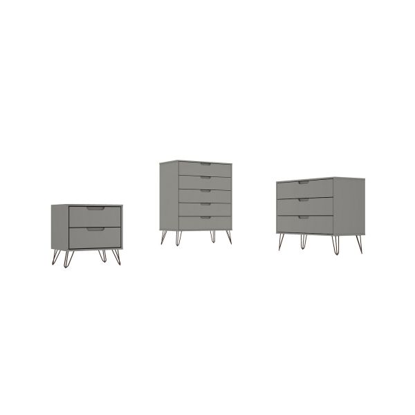 Rockefeller 3 Piece Bedroom Set Tall 5-Drawer Dresser， Standard 3- Drawer Dresser and 2-Drawer Nightstand in Off White and Nature