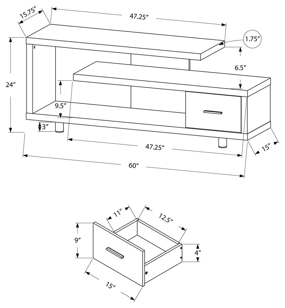 Modern TV Stand with 1 Drawer  60 quotW  White   Midcentury   Entertainment Centers And Tv Stands   by Imtinanz  LLC  Houzz