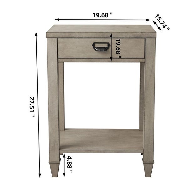 American Solid Wood Square Side Table with Drawer