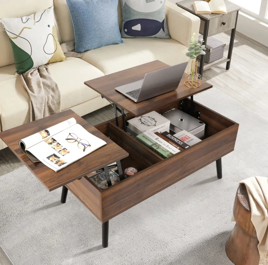 Lift Top Coffee Table with Storage, Double Lift Top Rectangular Storage Coffee Table