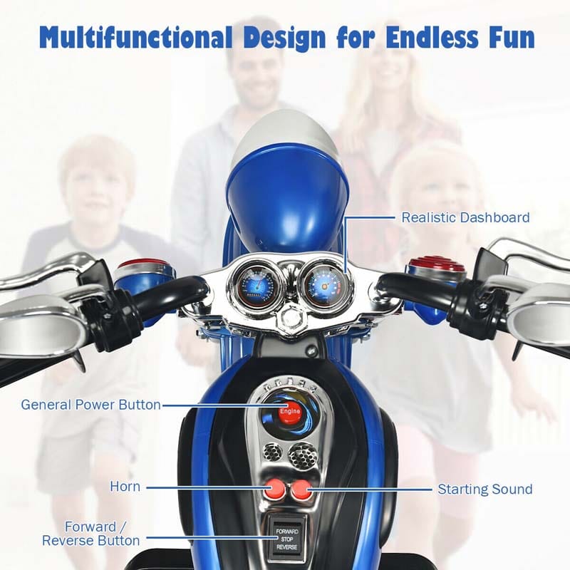 3 Wheel Kids Ride on Chopper-Style Motorcycle, 6V Battery Powered Kids Motorbike Trike Toy with Horn & Headlight