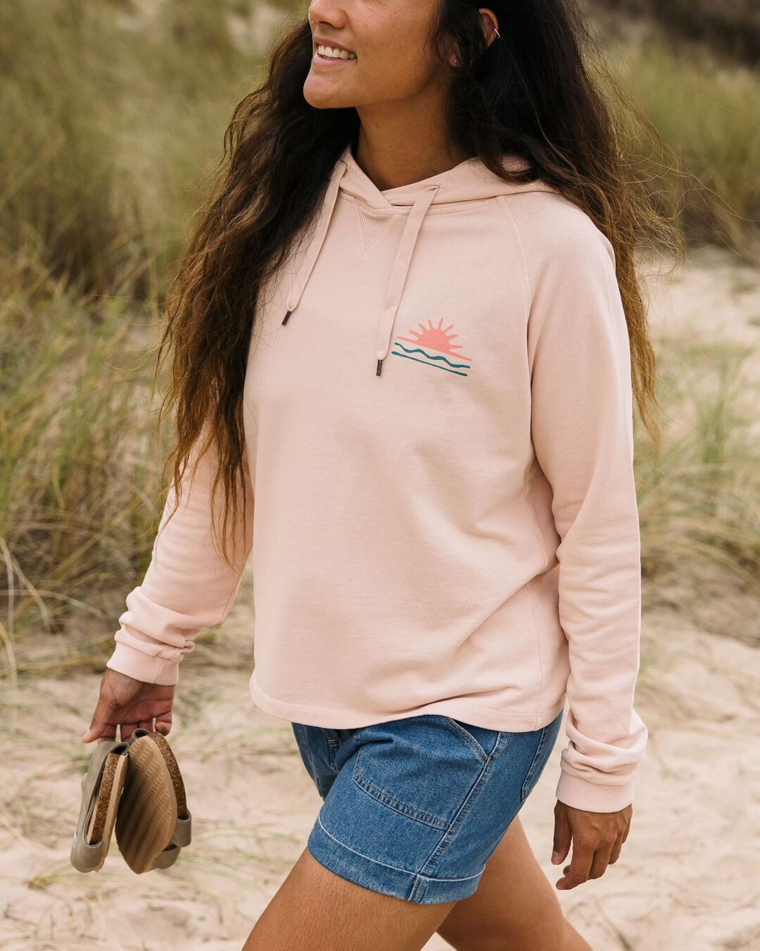 Rolling Slow Recycled Cotton Hoodie - Peachy Pink