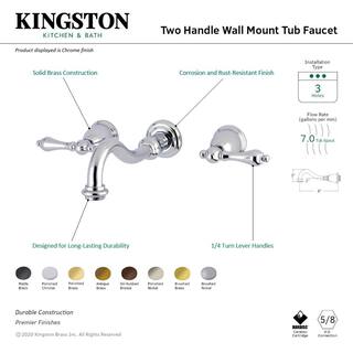 Kingston Brass Restoration 2-Handle Wall-Mount Roman Tub Faucet in Polished Brass (Valve included) HKS3022AL