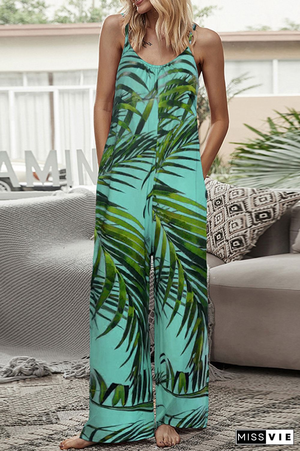 Print Long Pants Loose Jumpsuit Wholesale