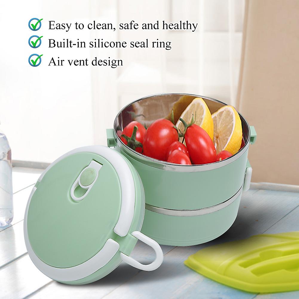 Green Portable Stainless Steel Thermal Insulated Rice Noddles Lunch Box Food Containerdouble Layer