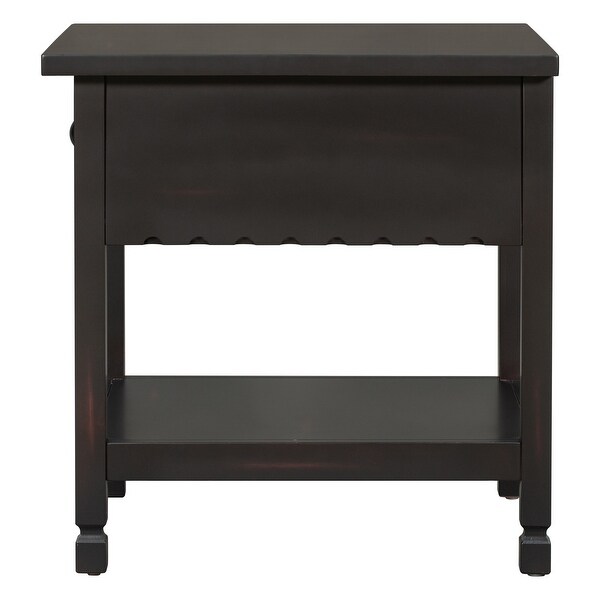 Classical Wood End Table with Open Styled Shelf Large Storage Space， Side Table Drawer with Metal Handles for Living Room