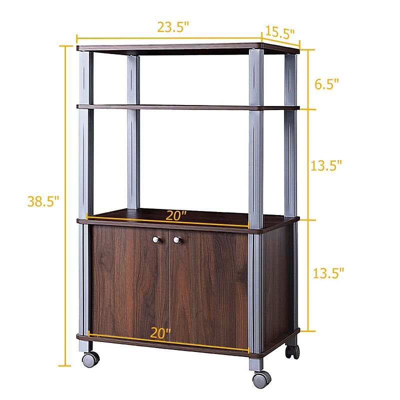 Multifunctional Rolling Kitchen Baker’s Rack with 2-Tier Shelf and Cabinet