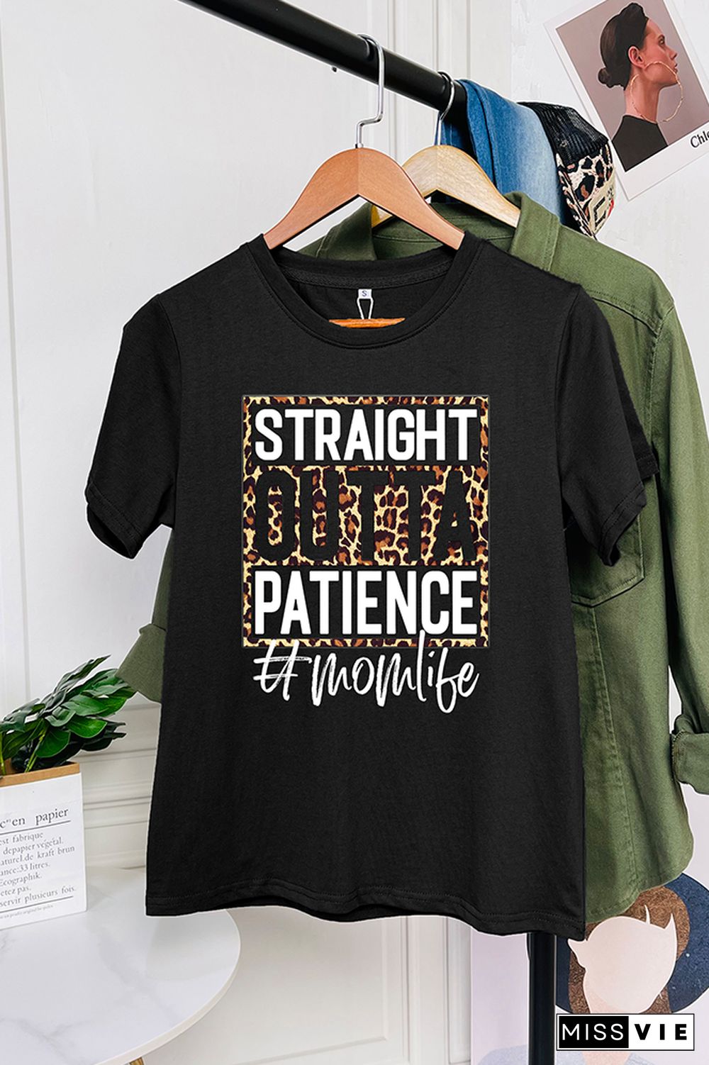 Leopard Straight Outta Patience Mom Short Sleeve Graphic Tee Wholesale