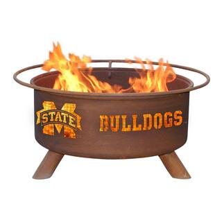 Mississippi State 29 in. x 18 in. Round Steel Wood Burning Rust Fire Pit with Grill Poker Spark Screen and Cover F246