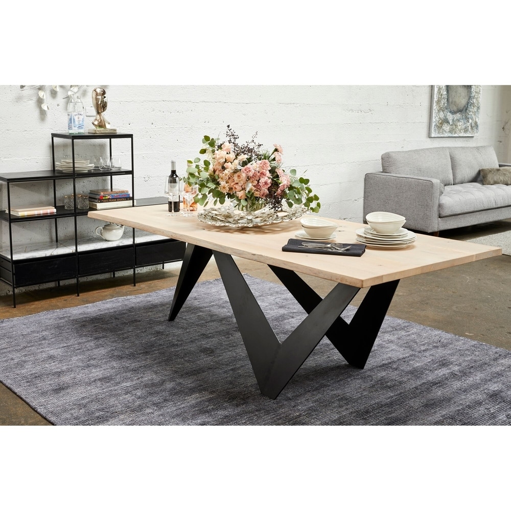 Aurelle Home Alivia Live Edge Oak Top Modern Dining Table   Antique White   30\