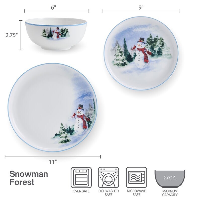 Mikasa Snowman Forest 12PC Dinnerware Set  Service for 4