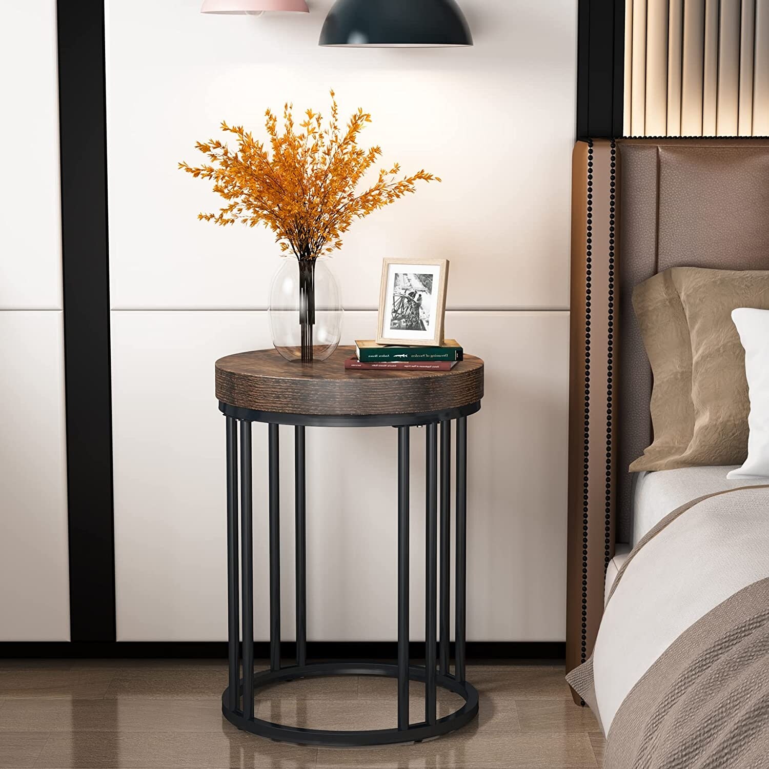 Round Side Table End Table， Accent Table with Metal Frame - 9.69