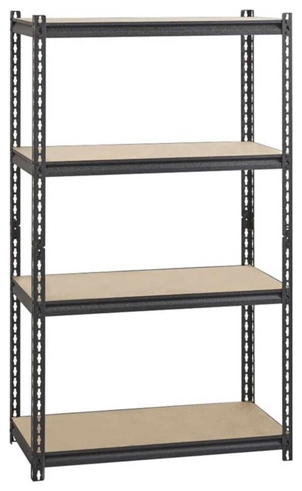 Pemberly Row Riveted Metal Shelving 4 Shelf Unit 18D x 36W x 60H in Black   Industrial   Bookcases   by Homesquare  Houzz