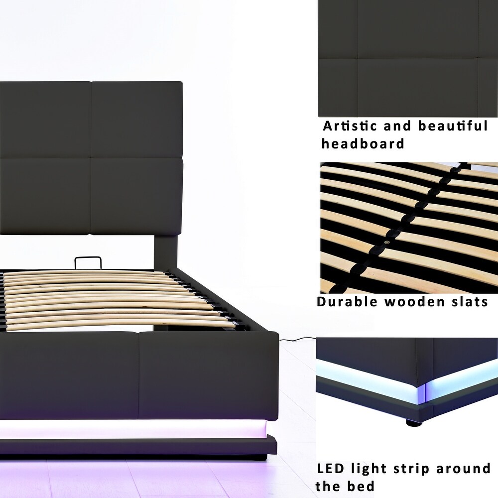 Hydraulic Storage Bed Tufted Upholstered Platform Bed with USB Charger