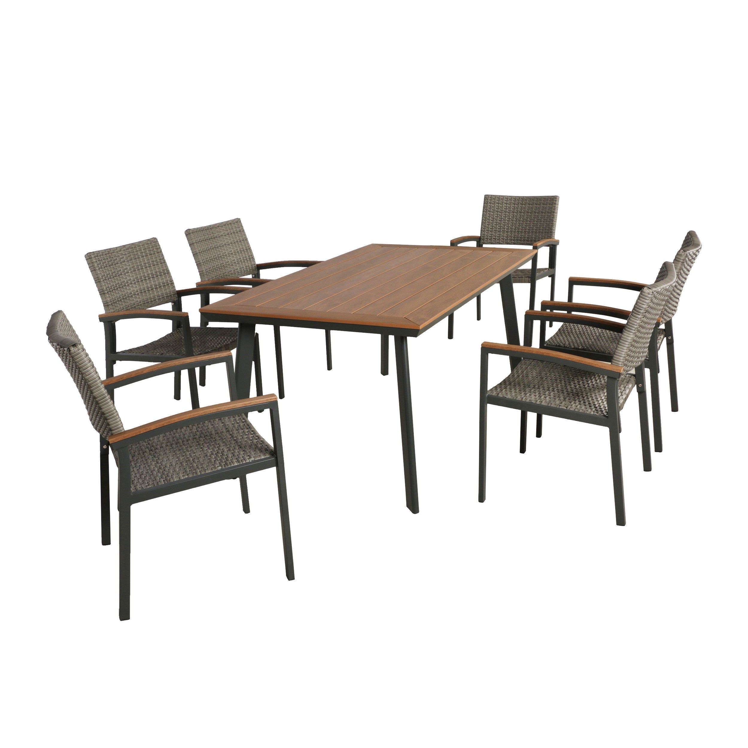 Simon Outdoor 7 Piece Aluminum and Mesh Dining Set with Wood Top