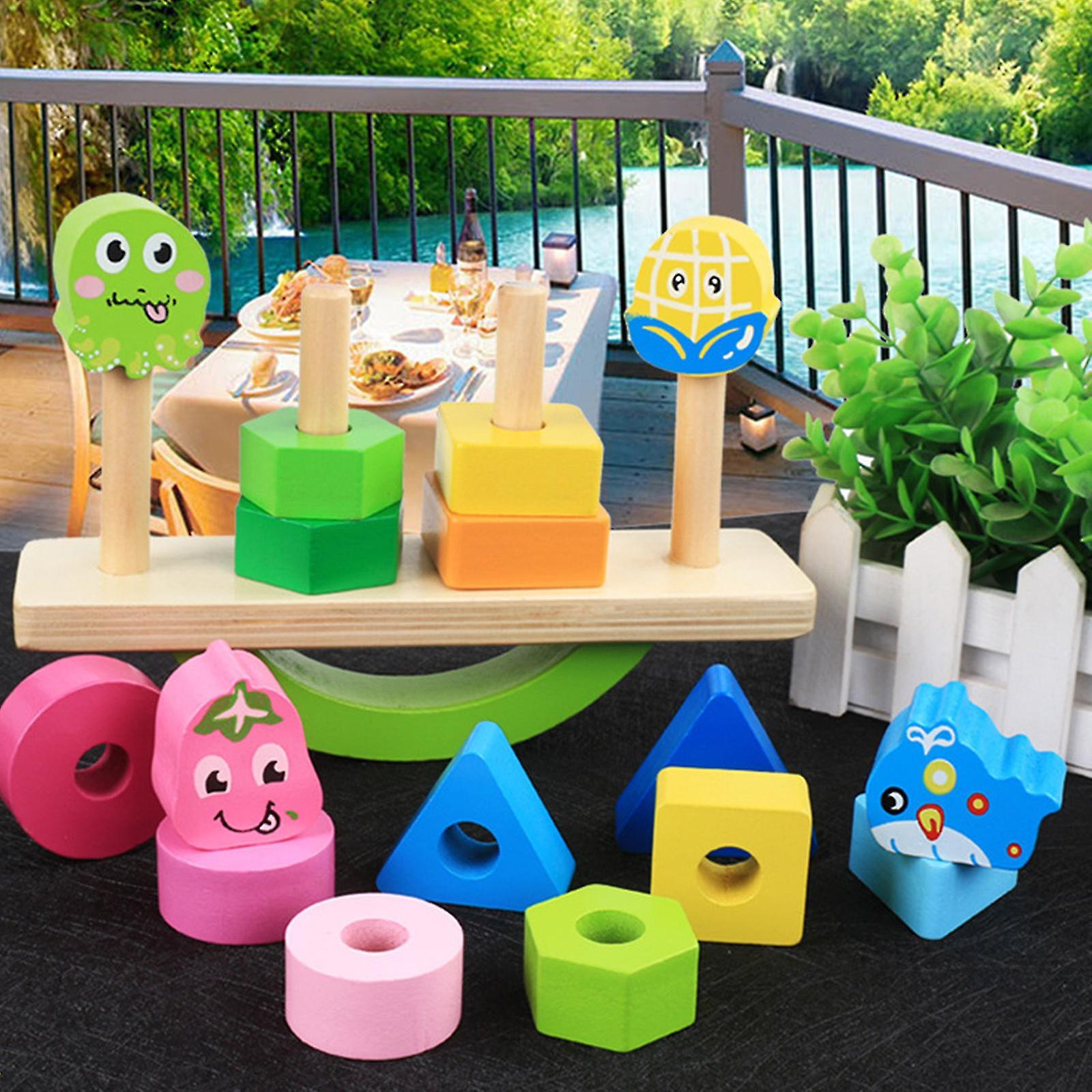 Fruits Stacking Building Block Portable Educational Toys With Wooden Pedal