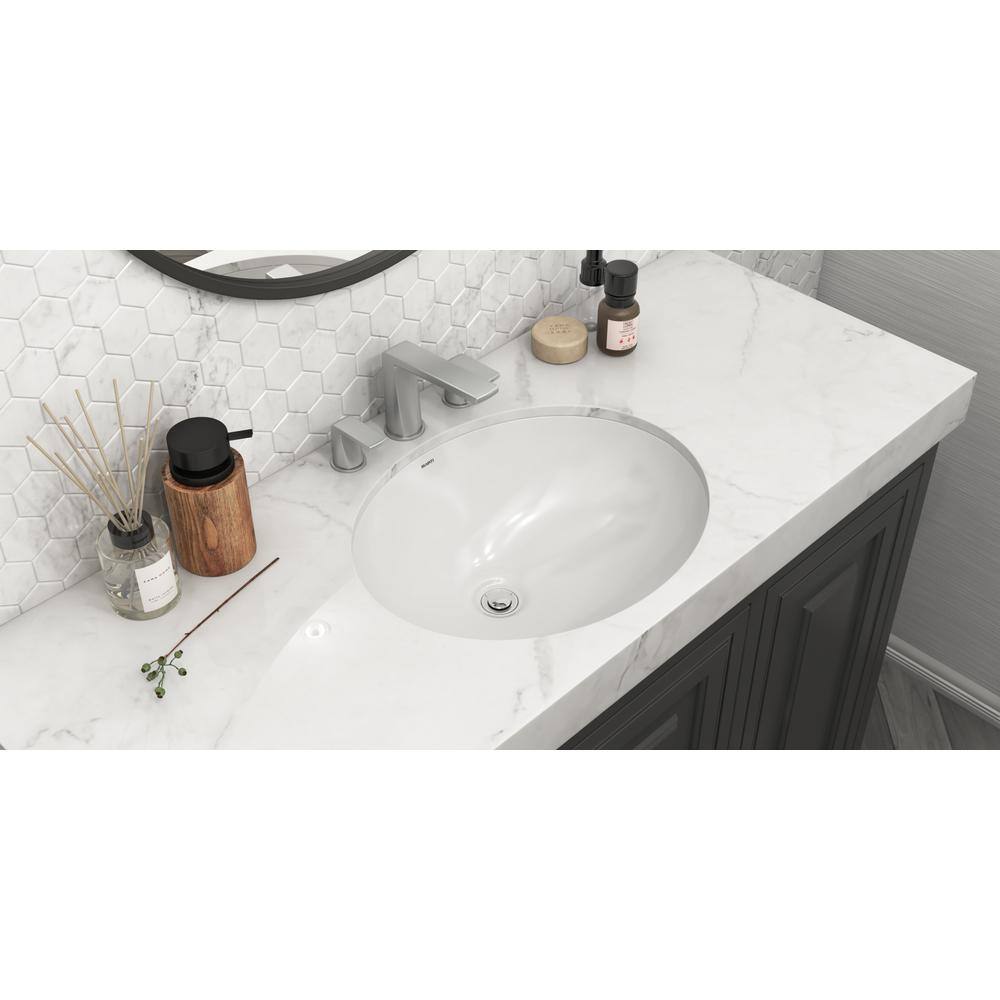 Ruvati 16 in. x 13 in. Oval Undermount Vanity Bathroom Porcelain Ceramic with Overflow in White RVB0618