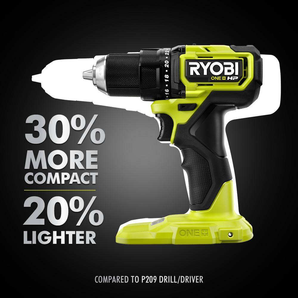 RYOBI ONE+ HP 18V Brushless Cordless Compact DrillDriver Kit w Batteries Charger Bag  2.0 Ah HIGH PERFORMANCE Battery PSBDD01K-PBP003