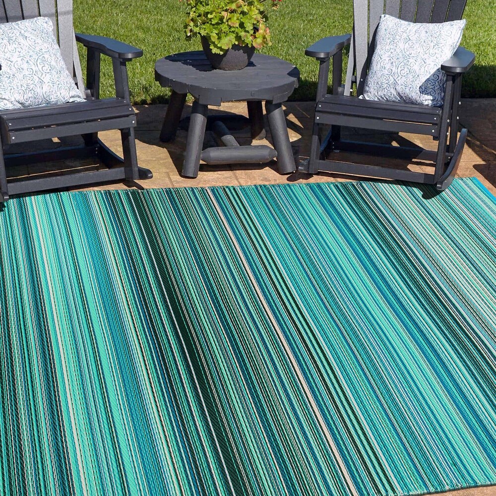 Contemporary Stripe Reversible Plastic Outdoor Rugs