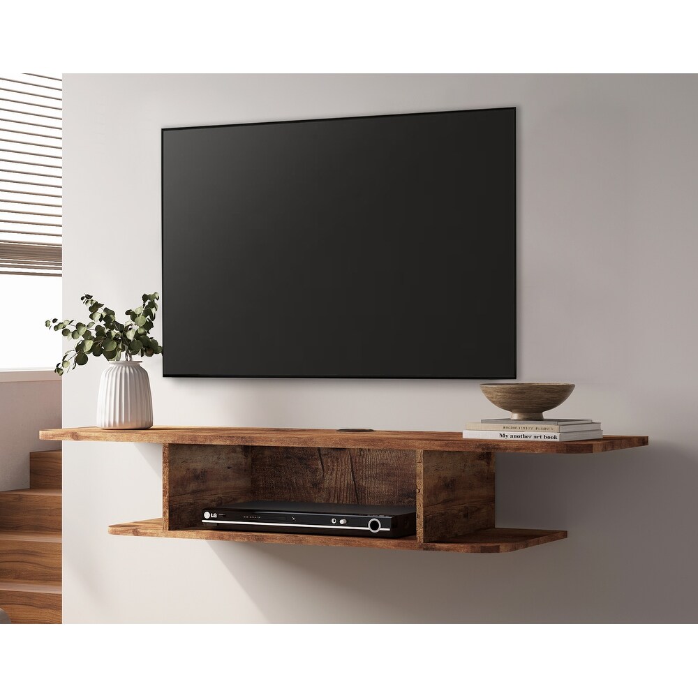 FITUEYES 2 Tier Floating TV Stand with LED Light  Floating TV Shelf Under TV for Living Room  Brown