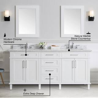 Home Decorators Collection Sonoma 72 in. W x 22.1 in. D x 34.3 in. H Freestanding Bath Vanity in White with Carrara Marble Top Sonoma 72W