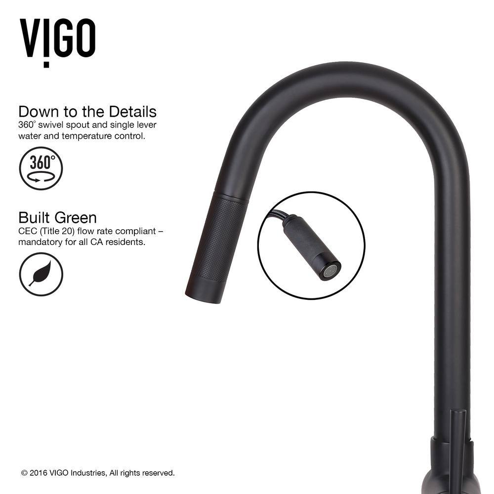 VIGO Gramercy Single Handle Pull-Down Spout Kitchen Faucet Set with Soap Dispenser in Matte Black VG02008MBK2