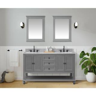 Home Decorators Collection Hamilton 61 in. W x 22 in. D x 35 in. H Open Shutter Bathroom Vanity Cabinet in Grey with Grey Granite Vanity Top 19084-VS61-GR