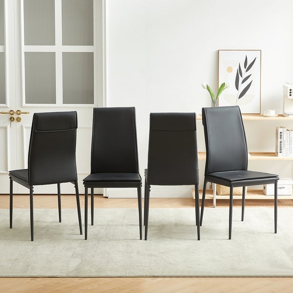 4 Pieces Leather Upholstered Dining Chairs with Metal Legs