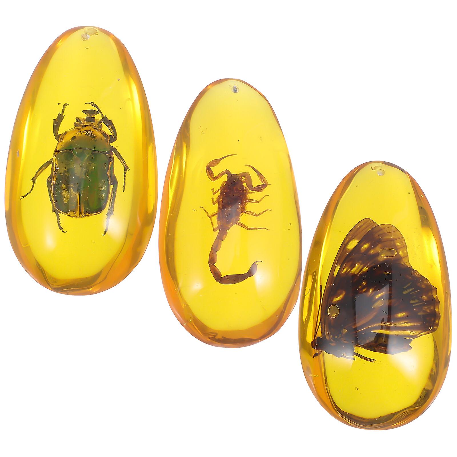 3pcs Resin Insects Amber Resin Crafts Insect Specimen Amber Decorative Bug Amber Kids Cognitive Toy