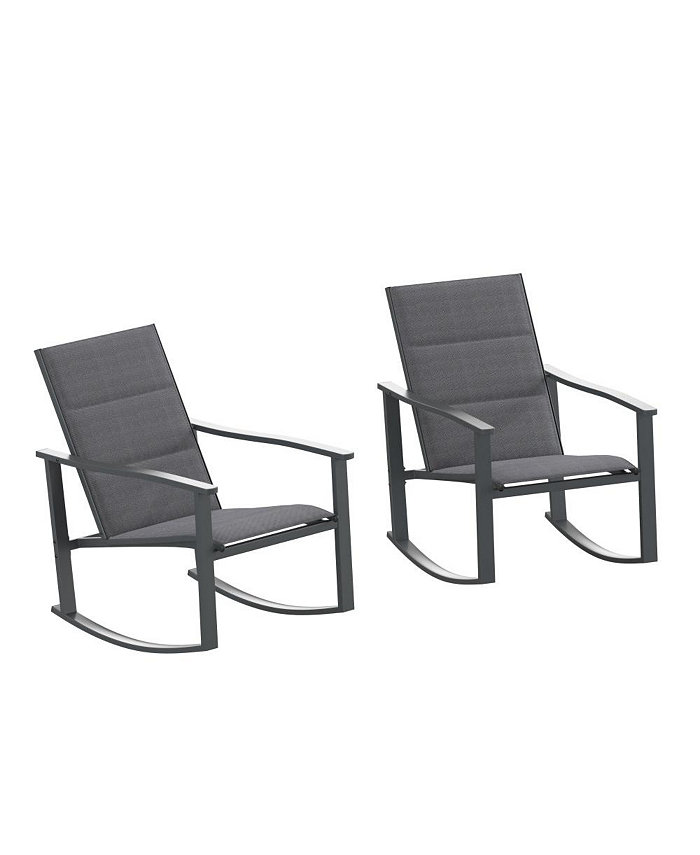 MERRICK LANE Brevyn Set Of 2 Flex Comfort Outdoor Rocking Chairs With Steel Frames