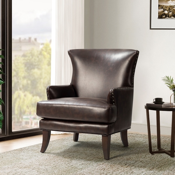 Anatole Modern Leather Wingback Arm Chair with Nailhead Trim by HULALA HOME