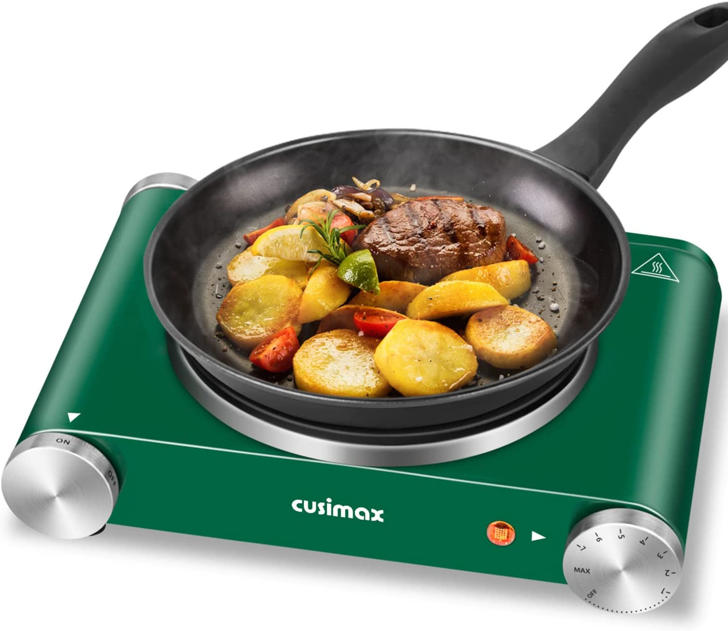 Cusimax Hot Plate Electric Burner， Single Burner Cast Iron hot plates， Portable Burner， Control Stainless Steel Non-Slip， Upgraded Version (Green)