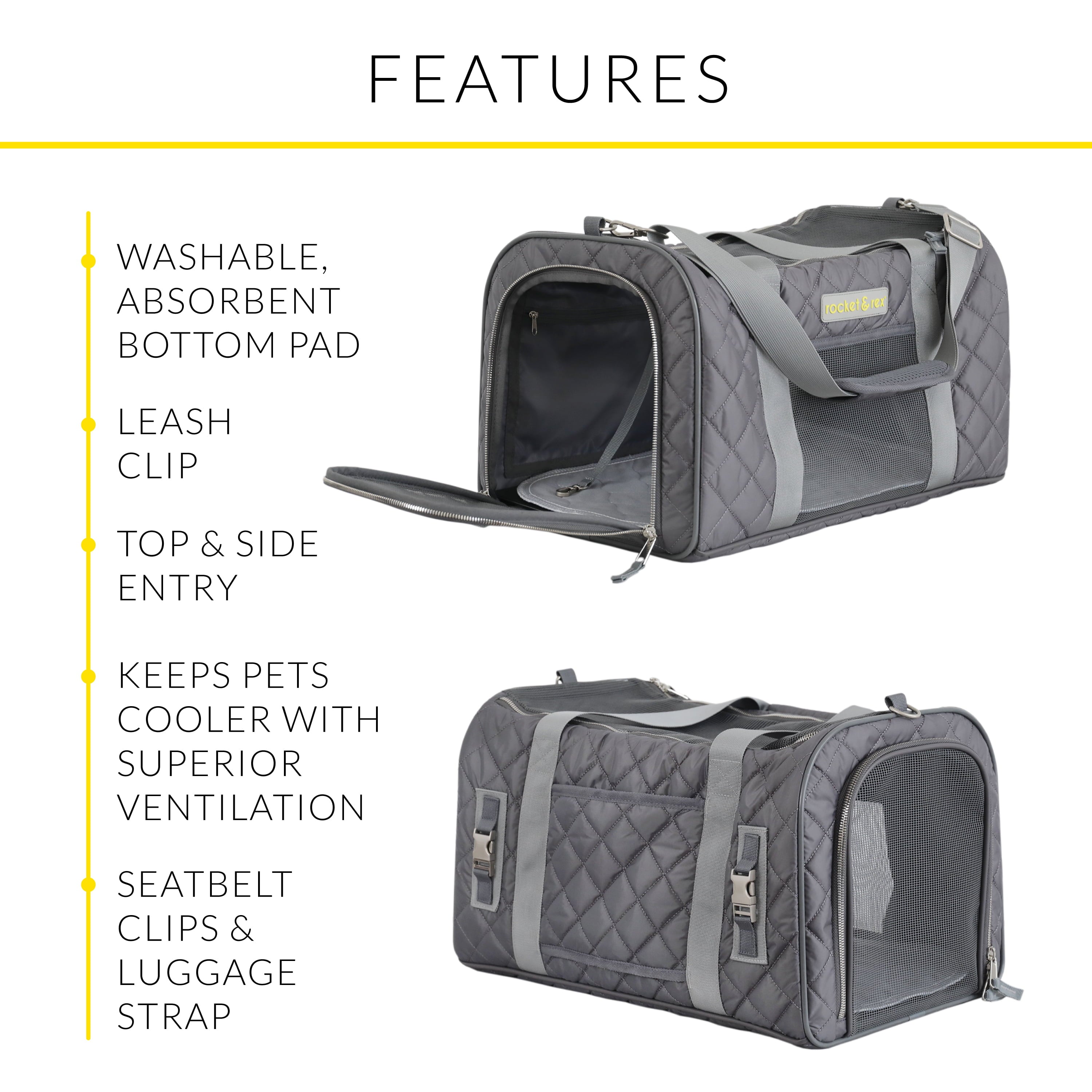 rocket and rex Premium， Soft Sided Pet Carrier. for Dogs， Puppies and Cats up to 16 lbs. Car Rides， Everyday Use and Travel. Airline Approved. Collapsible， Rigid Frame for Easy Storage.