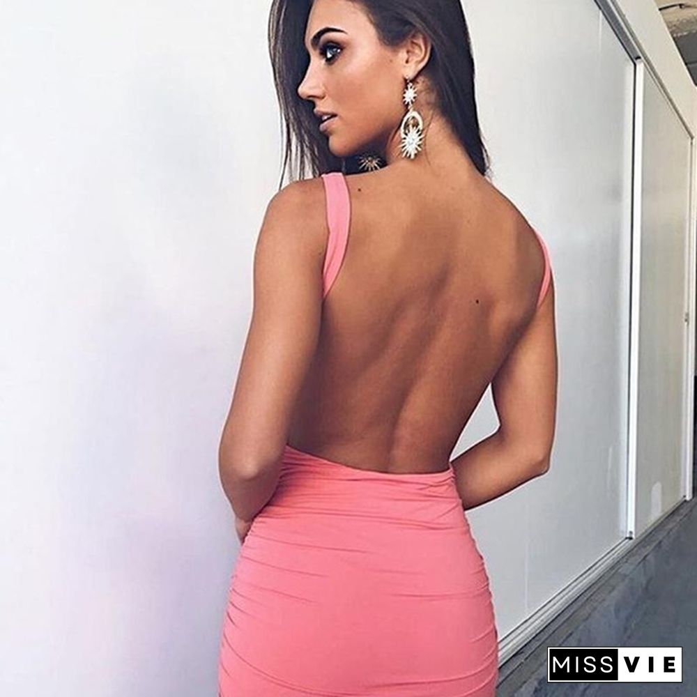 Sexy Women Backless Summer Dress Slim Short Pencil Bandage Club Party Dresses Mini Bodycon Dress Vestidos