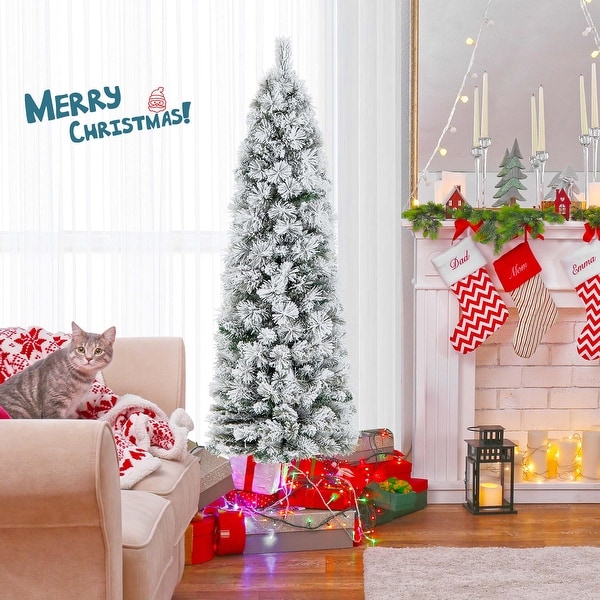 Costway 4.5 FT/6FT/7FT PreLit Slim Christmas Tree Flocked Decoration