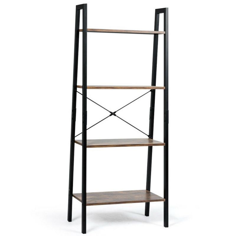 Hivago 4-Tier Industrial Ladder Shelf with Metal Frame