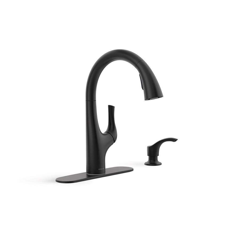 KOHLER Avi Single-Handle Pull Out Sprayer Kitchen Faucet in Matte Black K-R27141-SD-BL