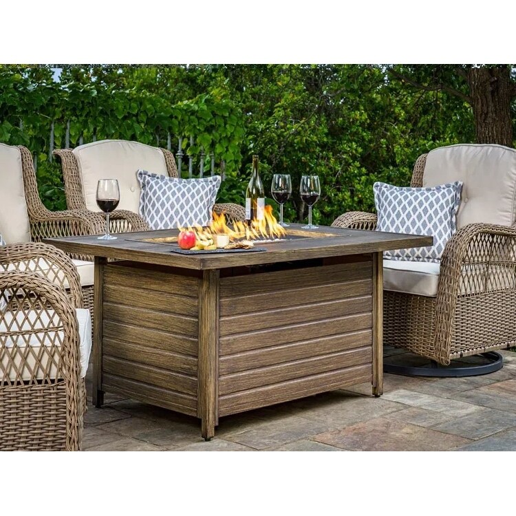 Aluminum Propane Outdoor Fire Table with Stained Wood Look Finish