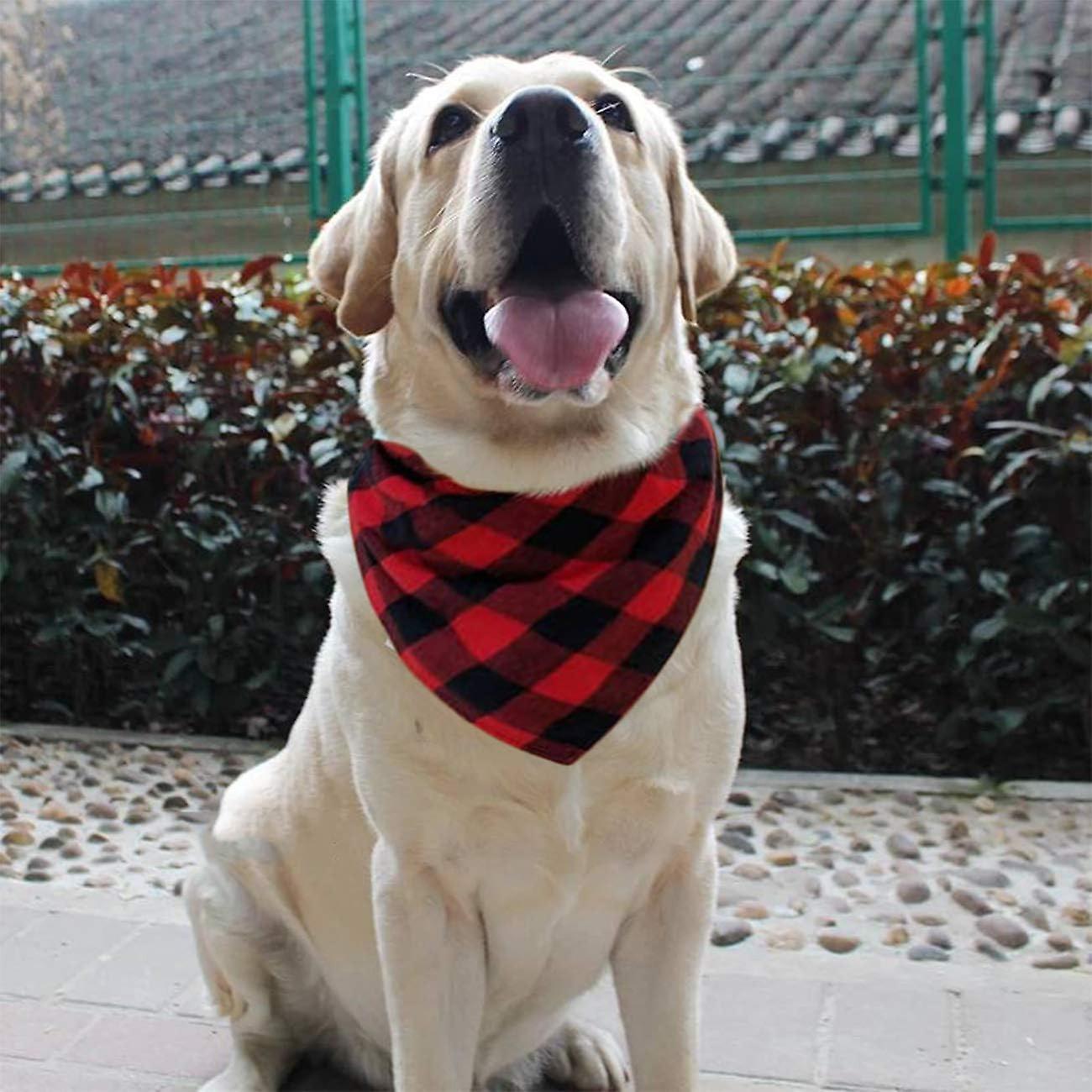 2 Pack Dog Bandana Christmas Classic Plaid Pet Bandana Scarf Triangle Bibs Kerchief Set Pet Costume Accessories-red Grid L