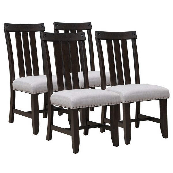 4 PCS Fabric Upholstered Dining Chairs Nail Solid Wood Legs Espresso