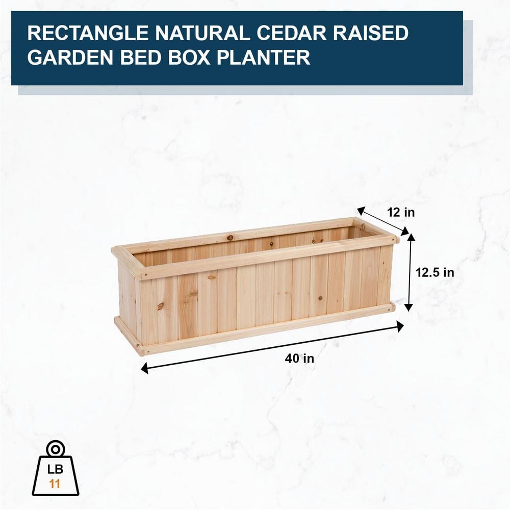 Shine Company 40 in. L x 12 in. W x 12.5 in. H Rectangle Natural Cedar Raised Garden Bed Box Planter Large Plant Pot Wooden Box 5103N