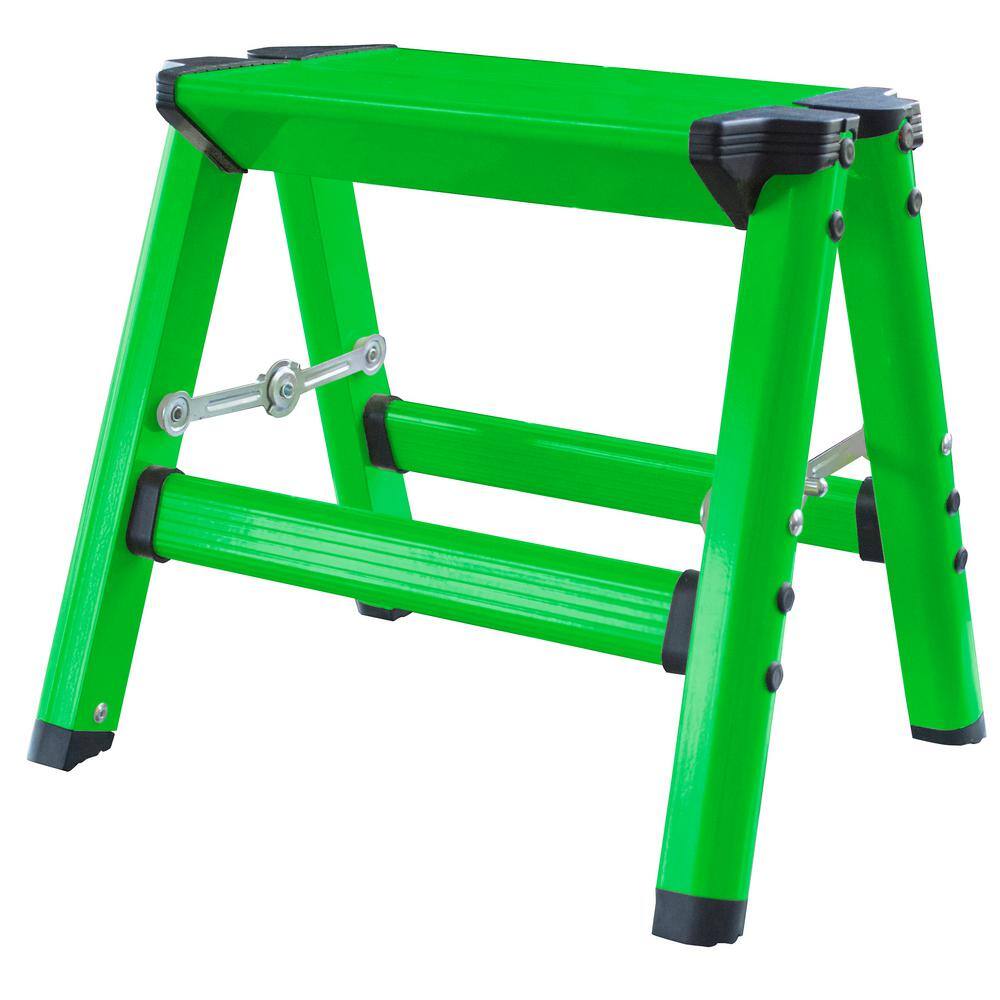 AmeriHome 1-Step Aluminum Folding Stool with 325 lbs. Load Capacity in Neon Green (2-Pack) 804744