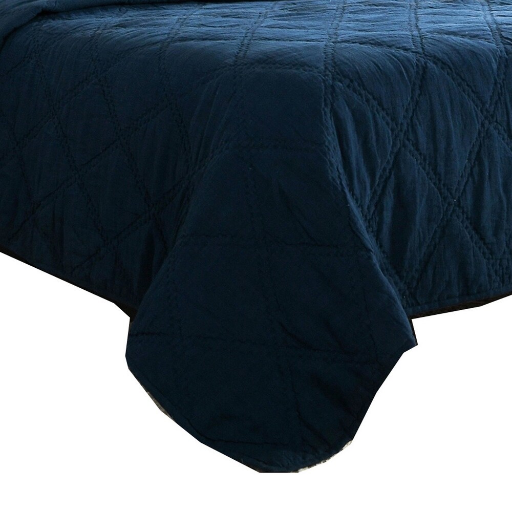 Hara Hand Quilted Flax Linen Quilt  Queen  Polyester Fill  Midnight Blue