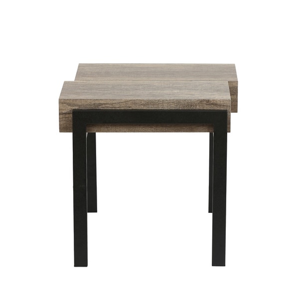 Rustic Oak Brown Manufactured Wood and Black Metal Side Table - 20