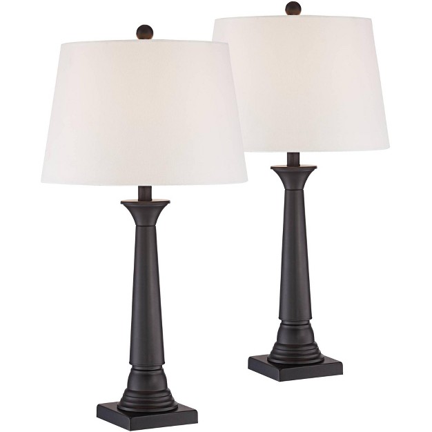 Tall Set Of 2 Bronze Off White Drum Shade For Bedroom Living Room Bedside Nightstand Office House