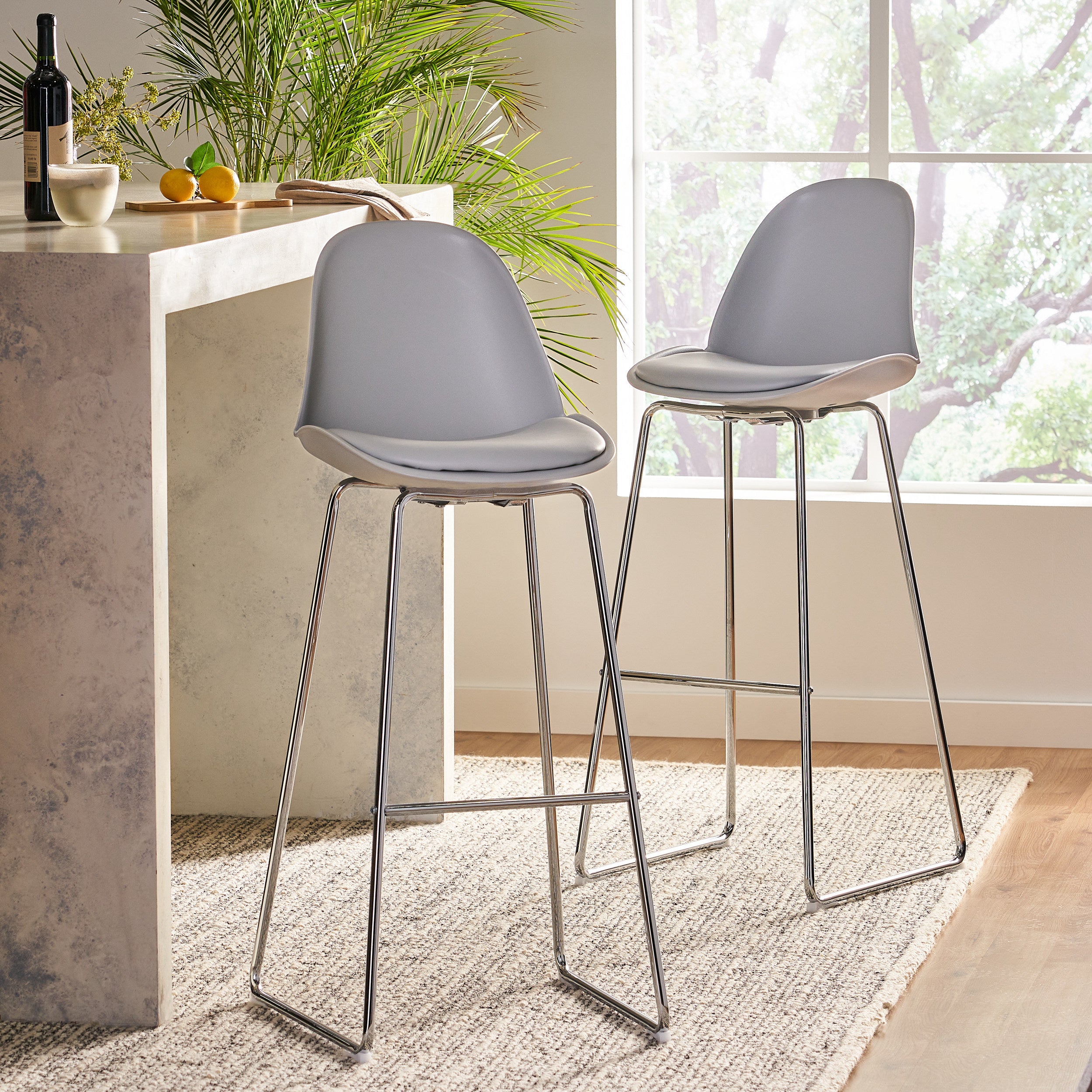 Torney 32-Inch Contemporary Grey Bar Chair (Set of 2)