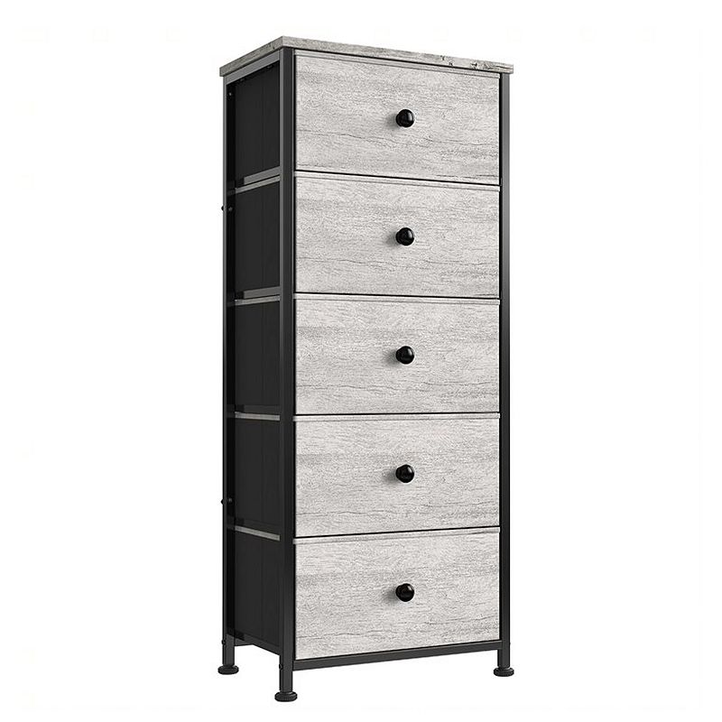 REAHOME Vertical Narrow Metal Tower Dresser w/ 5 Fabric Drawer Bins， Dark Taupe