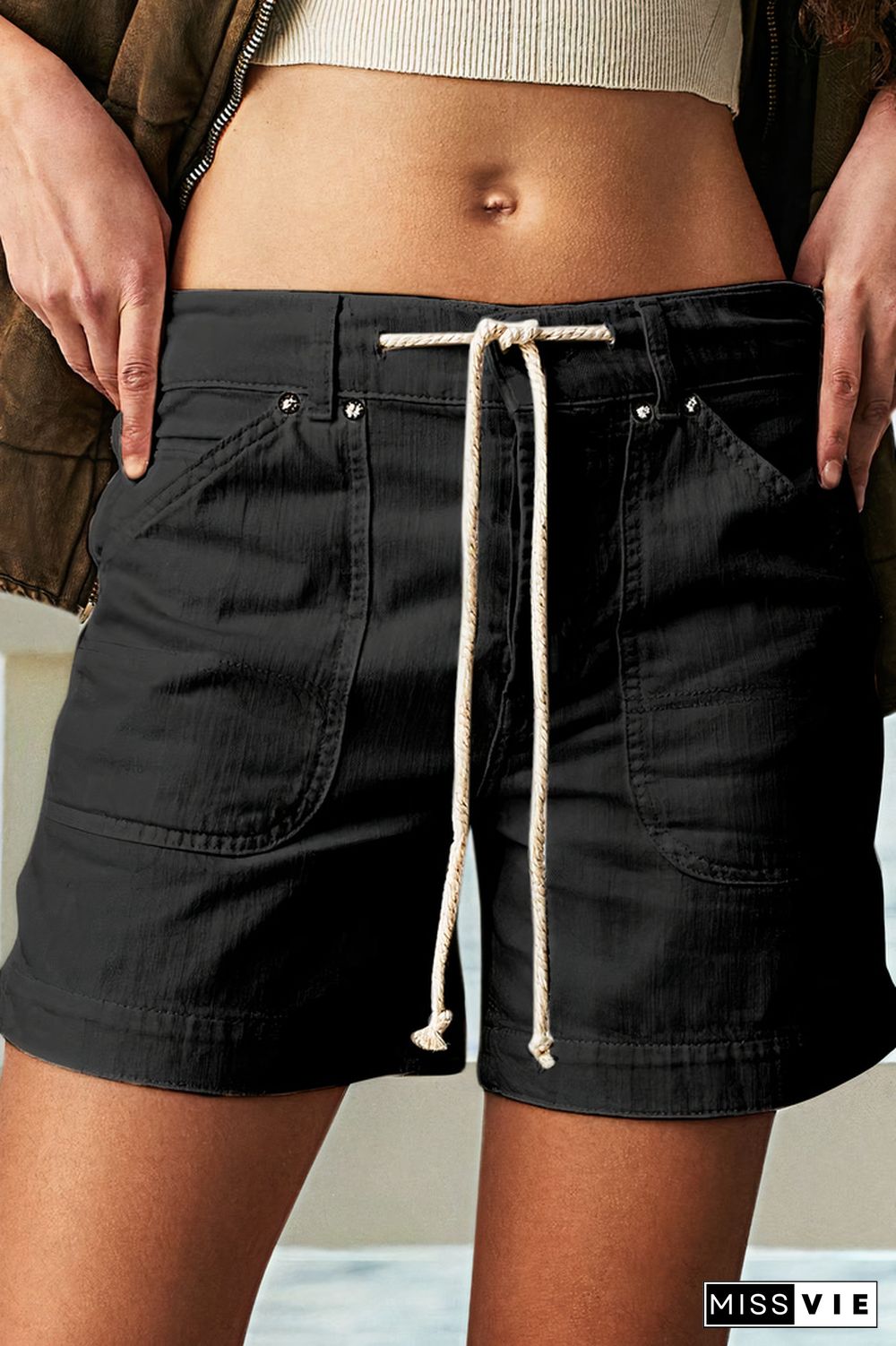 Drawstring Waist Slant Pocket Shorts